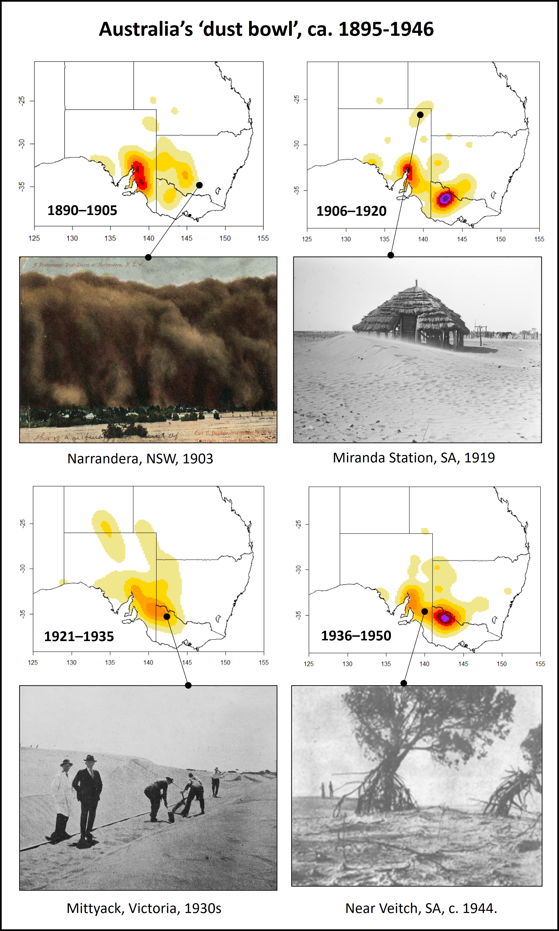 Distribution and images of the Australian 'dust bowl'